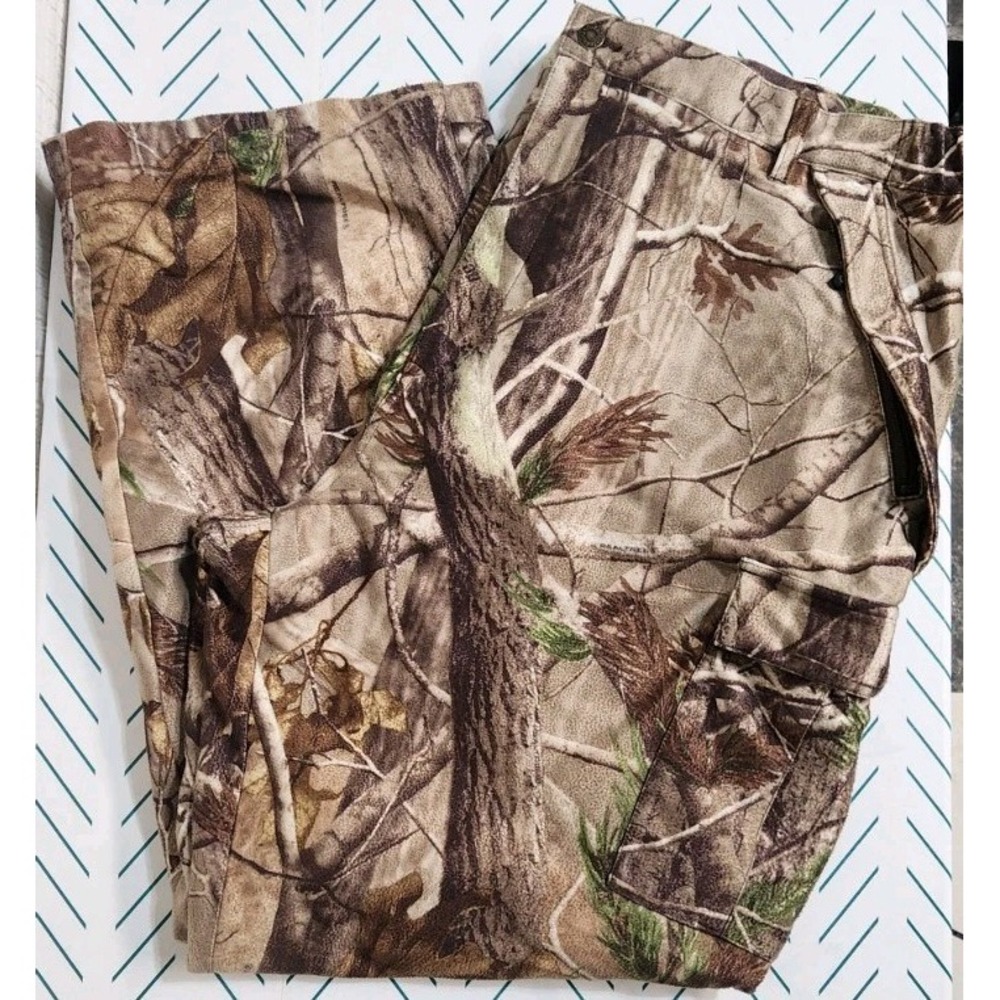 Men's 44X32 CABELA'S Realtree Camo Hunting Cargo Pants Dry Plus Pockets Fleece